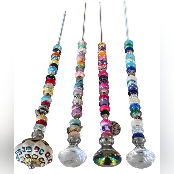 4 Handmade Colorful Beaded Plant Stakes. New! - Picture 1 of 14